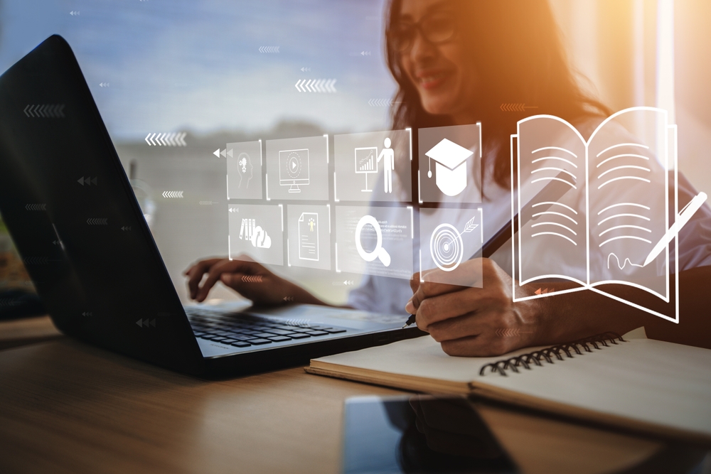 Young,Woman,With,Learning,Language,During,Online,Courses,Using,Netbook